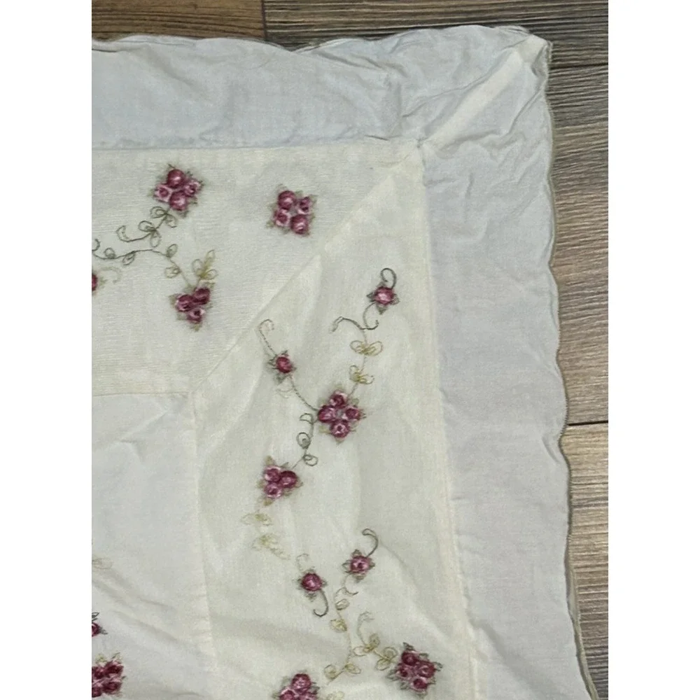 Throw Pillow Cover Bed Large Open Back Embroider Roses Pink Green Lace Inlay 27